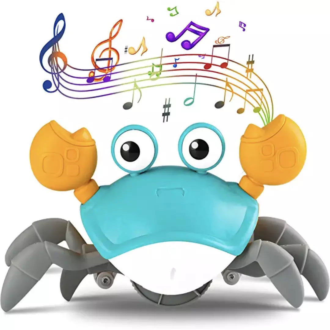 De bewegende krab met muziek in de kleur blauw.  Dit babyspeelgoed is perfect voor het stimuleren van motorische vaardigheden waaronder kruipen en leren lopen.