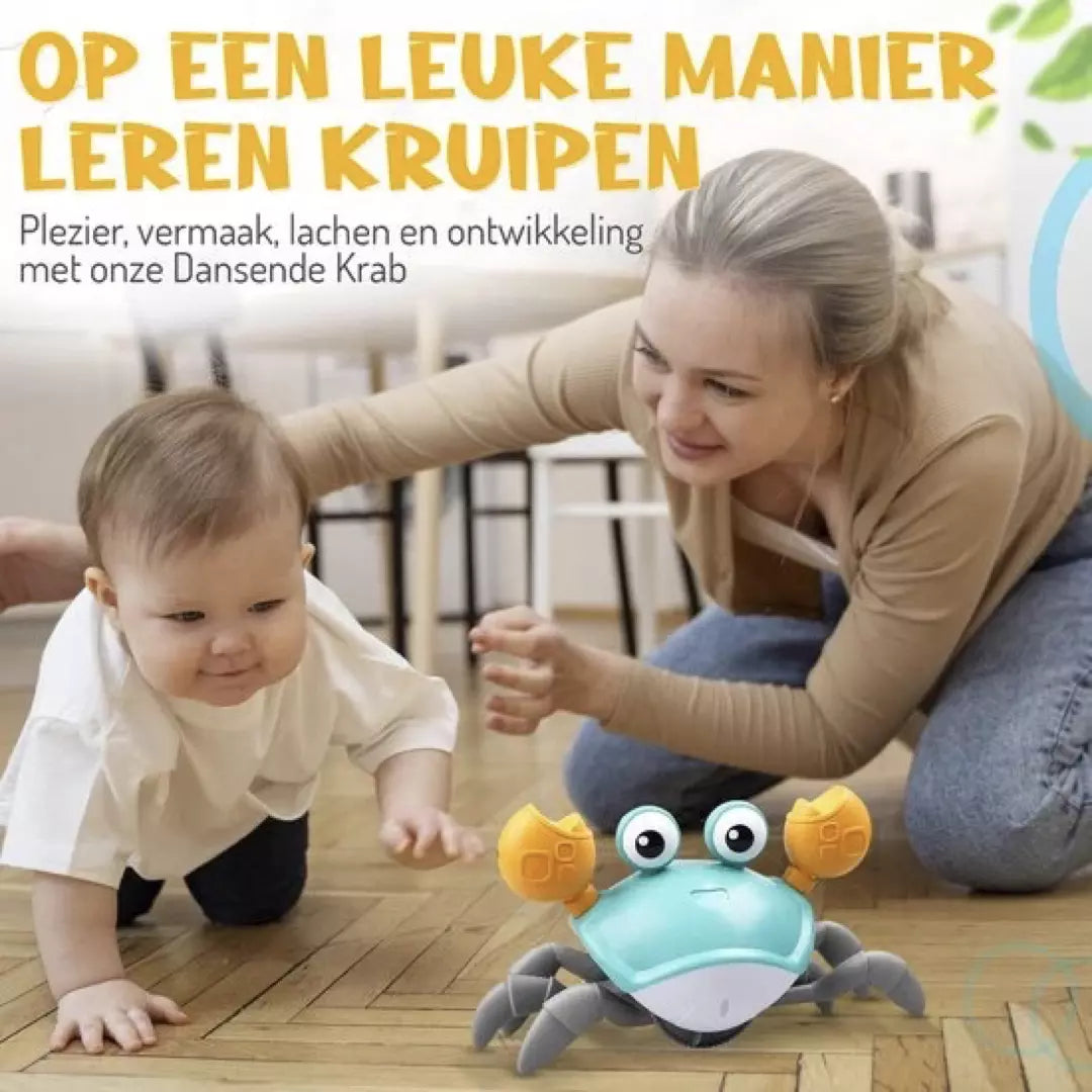 De bewegende krab met muziek in de kleur blauw.  Dit babyspeelgoed is perfect voor het stimuleren van motorische vaardigheden waaronder kruipen en leren lopen.