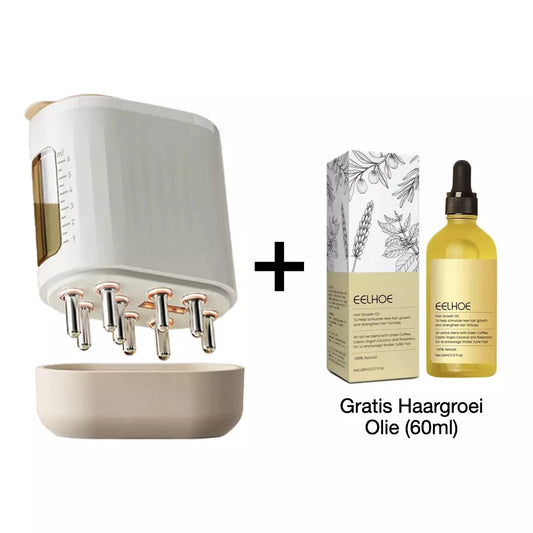 Infrarood Hoofdhuid Massage apparaat met olie applicator. Stimuleert haargroei en een gezondere hoofdhuid. Bij de elektrische haargroei massager krijg je een gratis haargroei olie van 60ml cadeau.