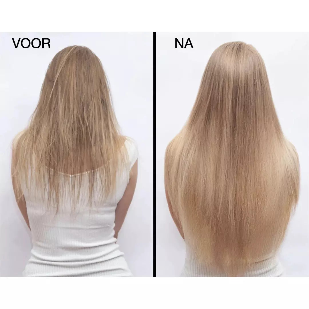 Het voor en na effect van de infrarood hoofdhuid massager met olie applicator is te zien. Het elektrische hoofdhuidmassage apparaat stimuleert de haargroei en een gezondere hoofdhuid.