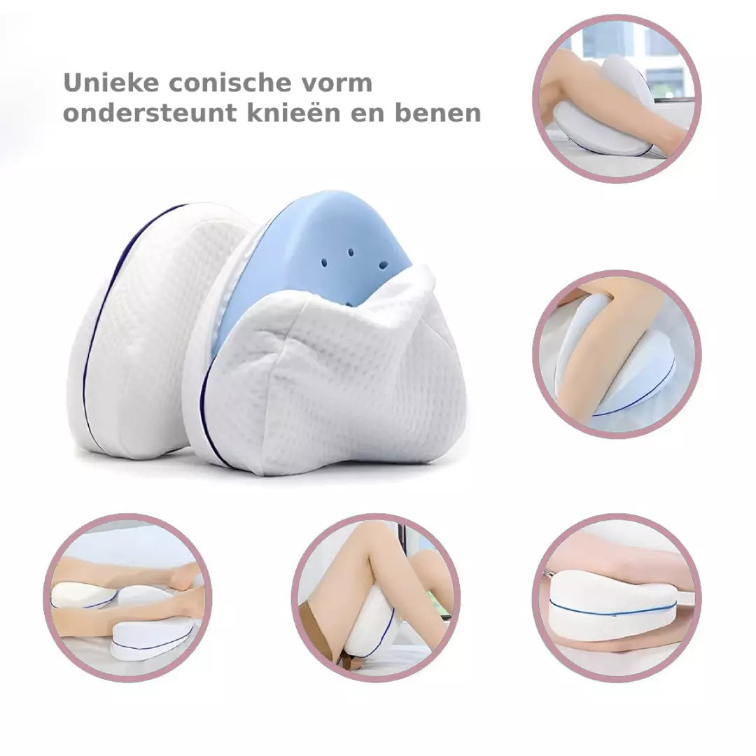 Het orthopedische kniekussen kan in verschillende slaapposities gebuikt worden. het kniekussen is perfect voor zijslapers.