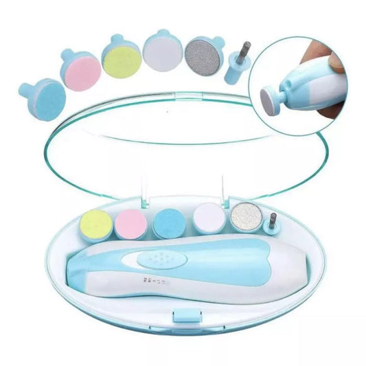De elektrische baby nagelvijl set in de kleur blauw.
